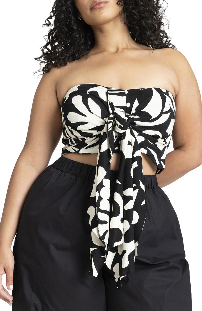 ELOQUII Print Tie Front Strapless Crop Top, Main, color, 