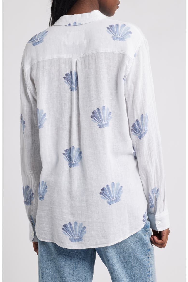 Charli Seashell Print Linen Blend Button-Up Shirt, Alternate, color, BLUE SEASHELLS
