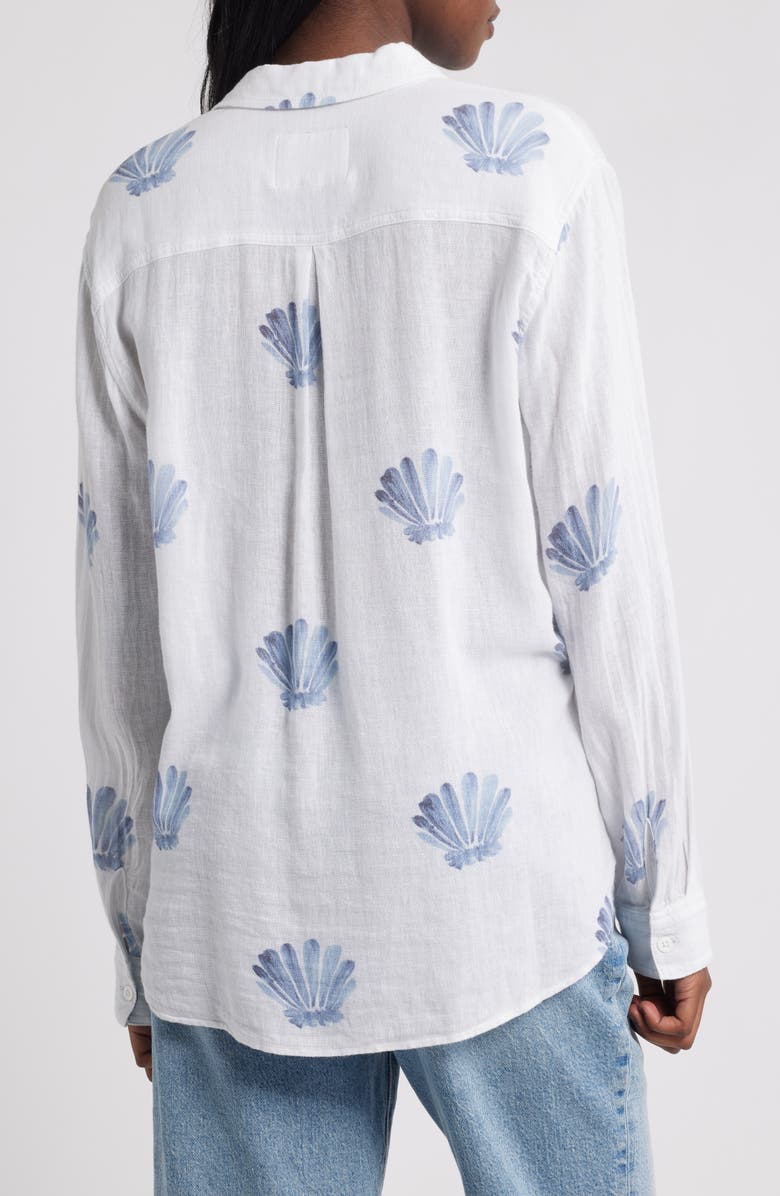 Rails Charli Seashell Print Linen Blend Button-Up Shirt, Alternate, color, Blue Seashells