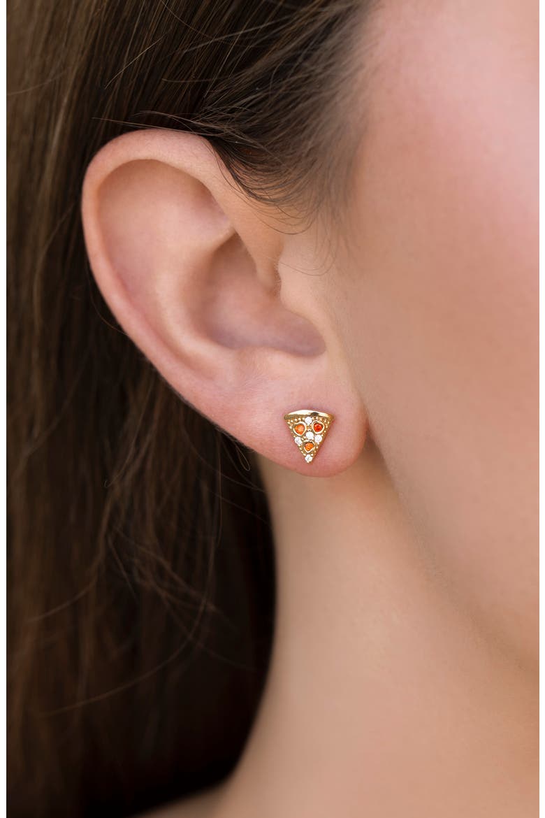 Pepperoni Pizza Stud Earrings, Alternate, color, GOLD