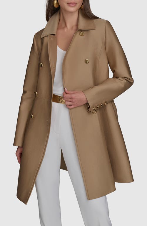 Donna Karan New York Water Resistant Skirted Cotton Blend Trench Coat In Brown