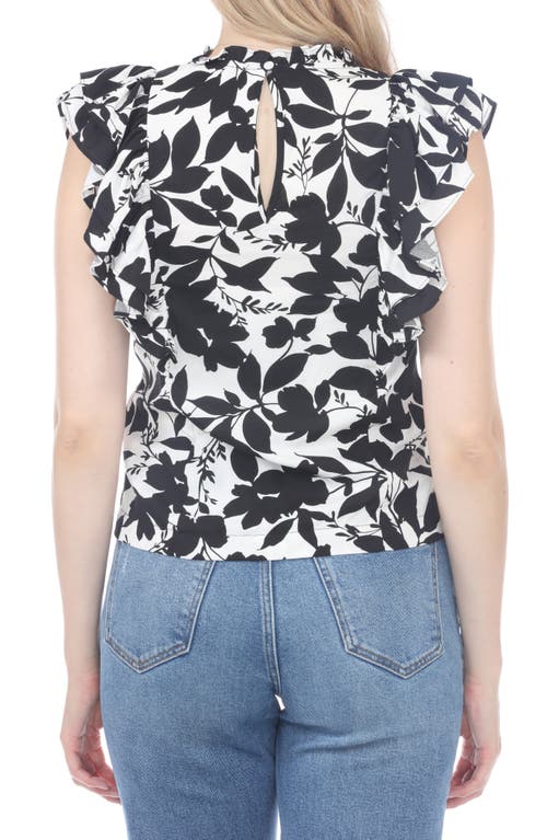 Rain And Rose Floral Ruffle Top In Black