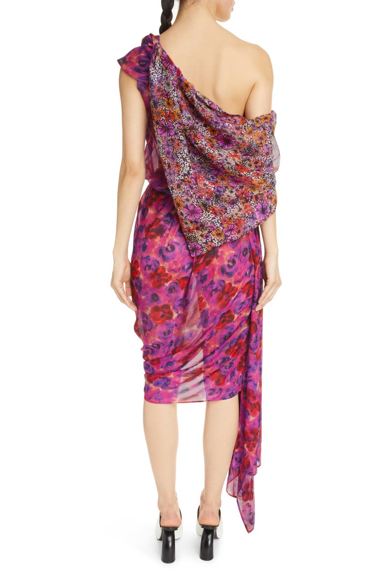 Devora Mixed Floral Print Asymmetric Minidress, Alternate, color, FUCHSIA 304
