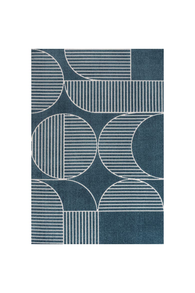 Nordby High-Low Geometric Arch Scandi Striped Indoor/Outdoor Area Rug, Main, color, Navy/Cream