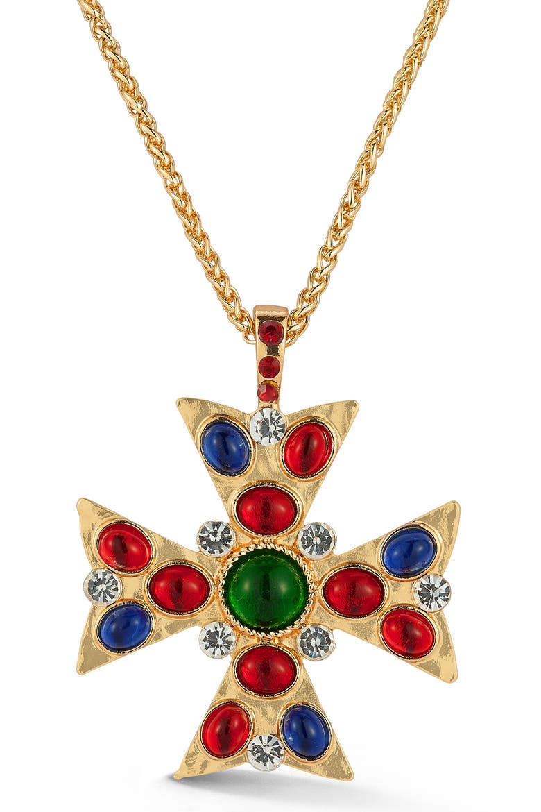 Cabochon Cross Statement Necklace, Main, color, GOLD