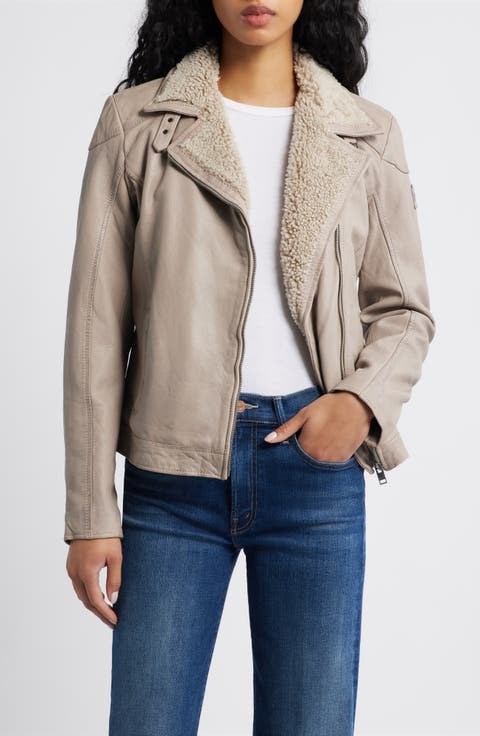 Jenja Fleece Lined Leather Moto Jacket