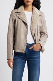 MAURITIUS Jenja Fleece Lined Leather Moto Jacket
