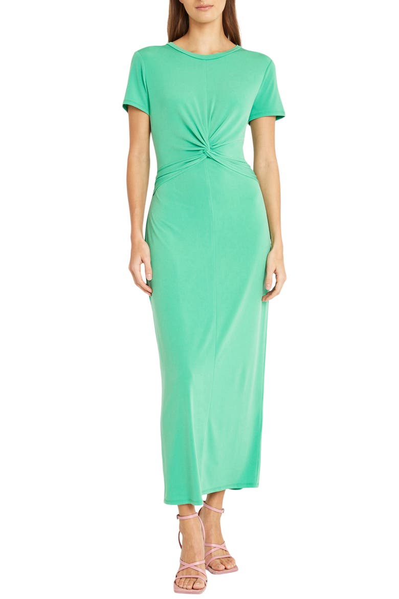 Twist Front Short Sleeve Maxi Dress, Main, color, MING GREEN