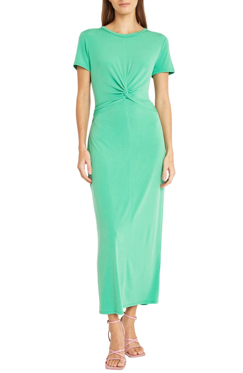 DONNA MORGAN FOR MAGGY Twist Front Short Sleeve Maxi Dress, Main, color, Ming Green