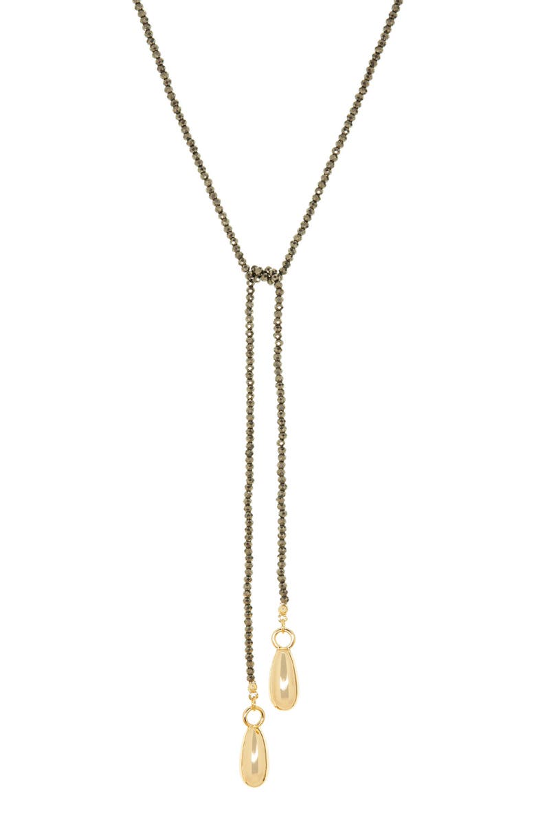 MARLYN SCHIFF Sage Beaded Bean Pendant Lariat Necklace, Alternate, color, Gold Plated/ Pyrite