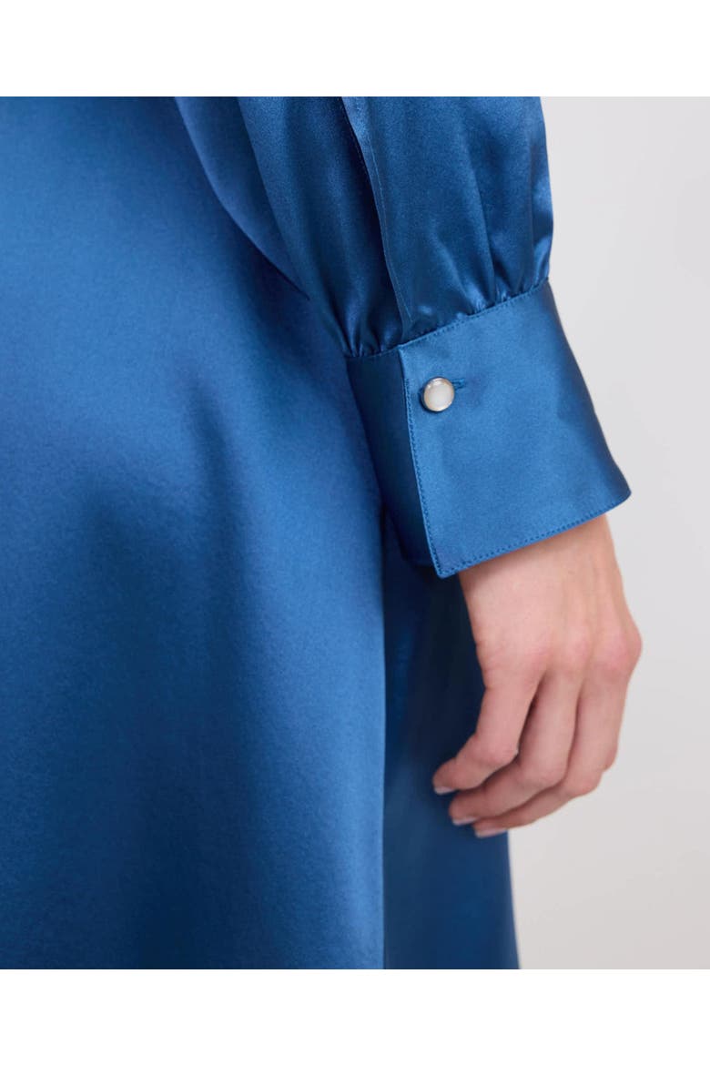 Cara Silk Pleated Tie Neck Dress, Alternate, color, Lagoon Blue