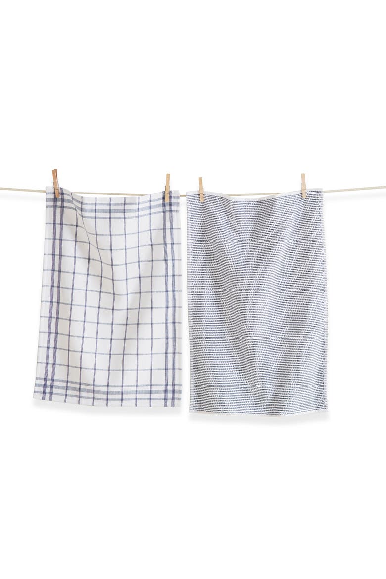 Classic Blue Cotton Set of 2 Checked Solid Terry Cloth Towels, Main, color, Blue
