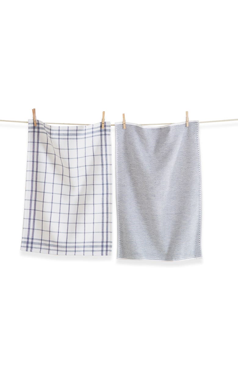 tag Classic Blue Cotton Set of 2 Checked Solid Terry Cloth Towels, Main, color, Blue