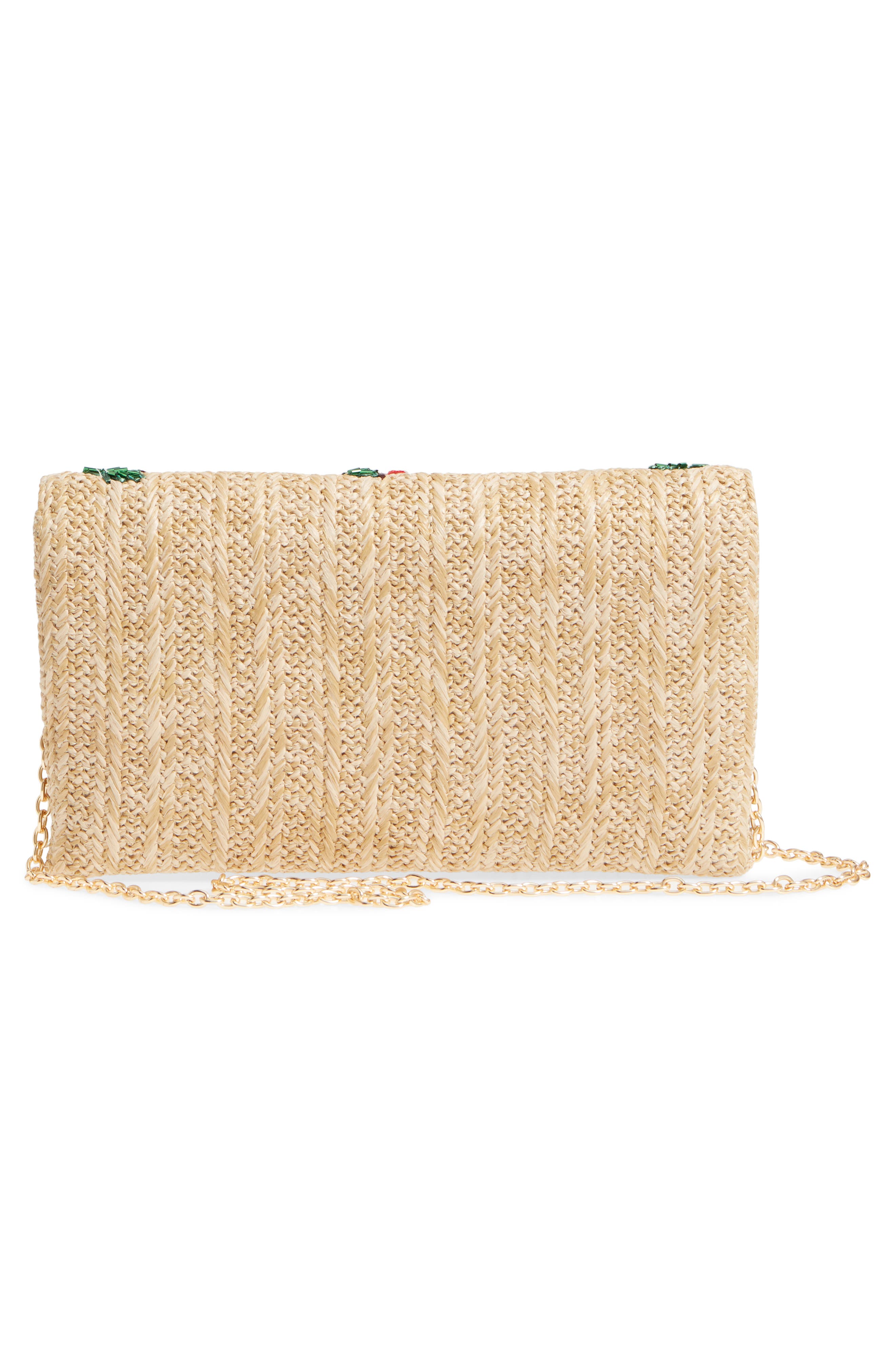 Nordstrom Cherry Embellished Straw Envelope Clutch, Alternate, color, 