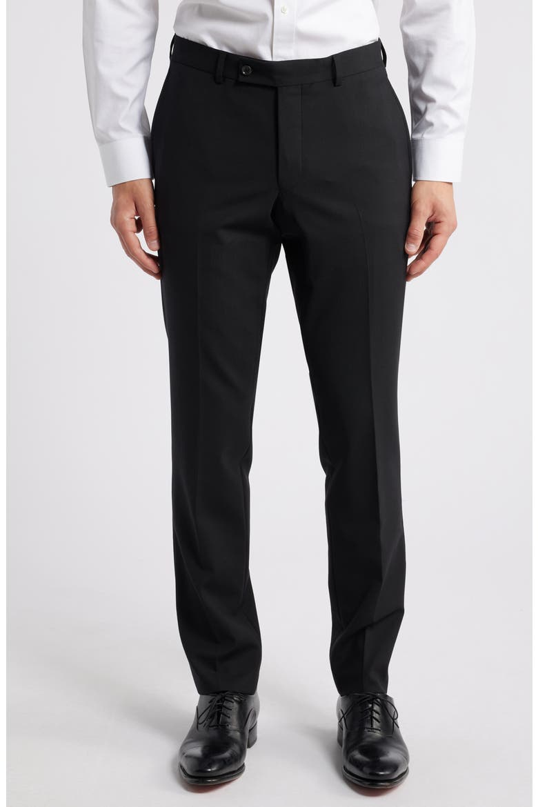 Patrick Flat Front Stretch Wool Dress Pants, Main, color, BLACK