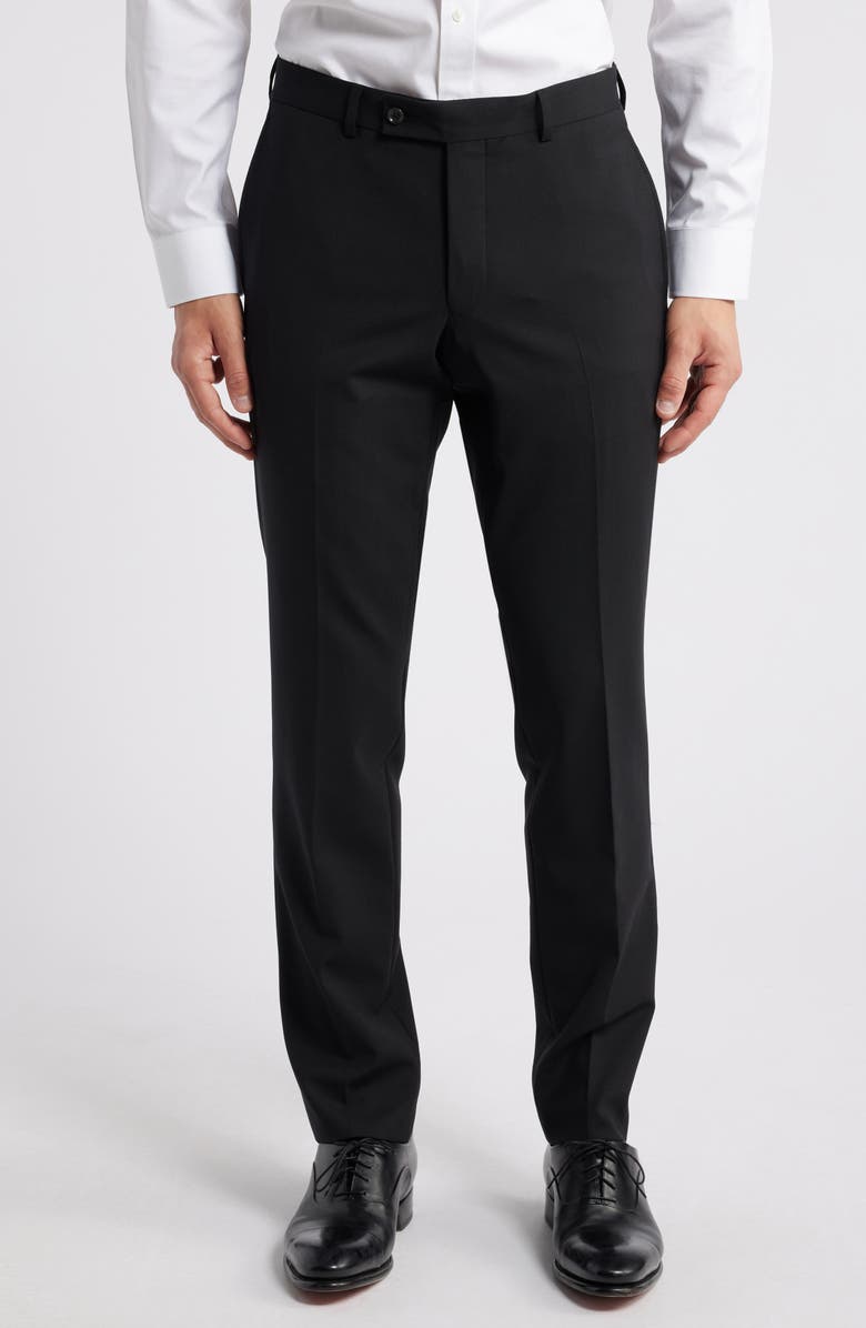 Jack Victor Patrick Flat Front Stretch Wool Dress Pants, Main, color, Black