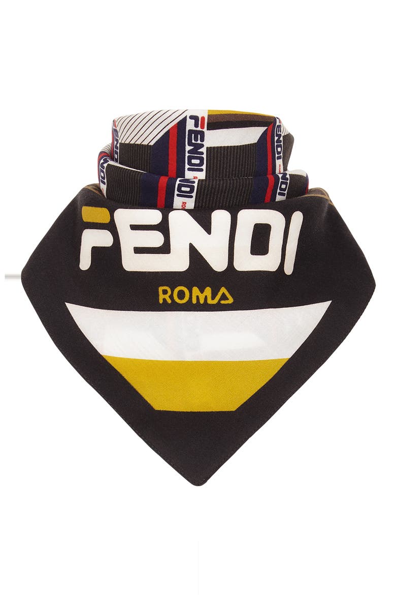 x FILA Print Square Cotton & Silk Scarf, Alternate, color, NERO MULTI