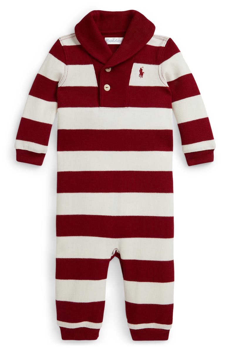 Ralph Lauren Estate Rib Knit Romper, Main, color, Red
