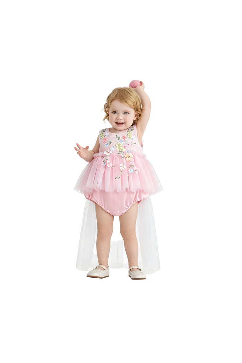 Fosella Floral Tulle Romper, Alternate, color, Pink