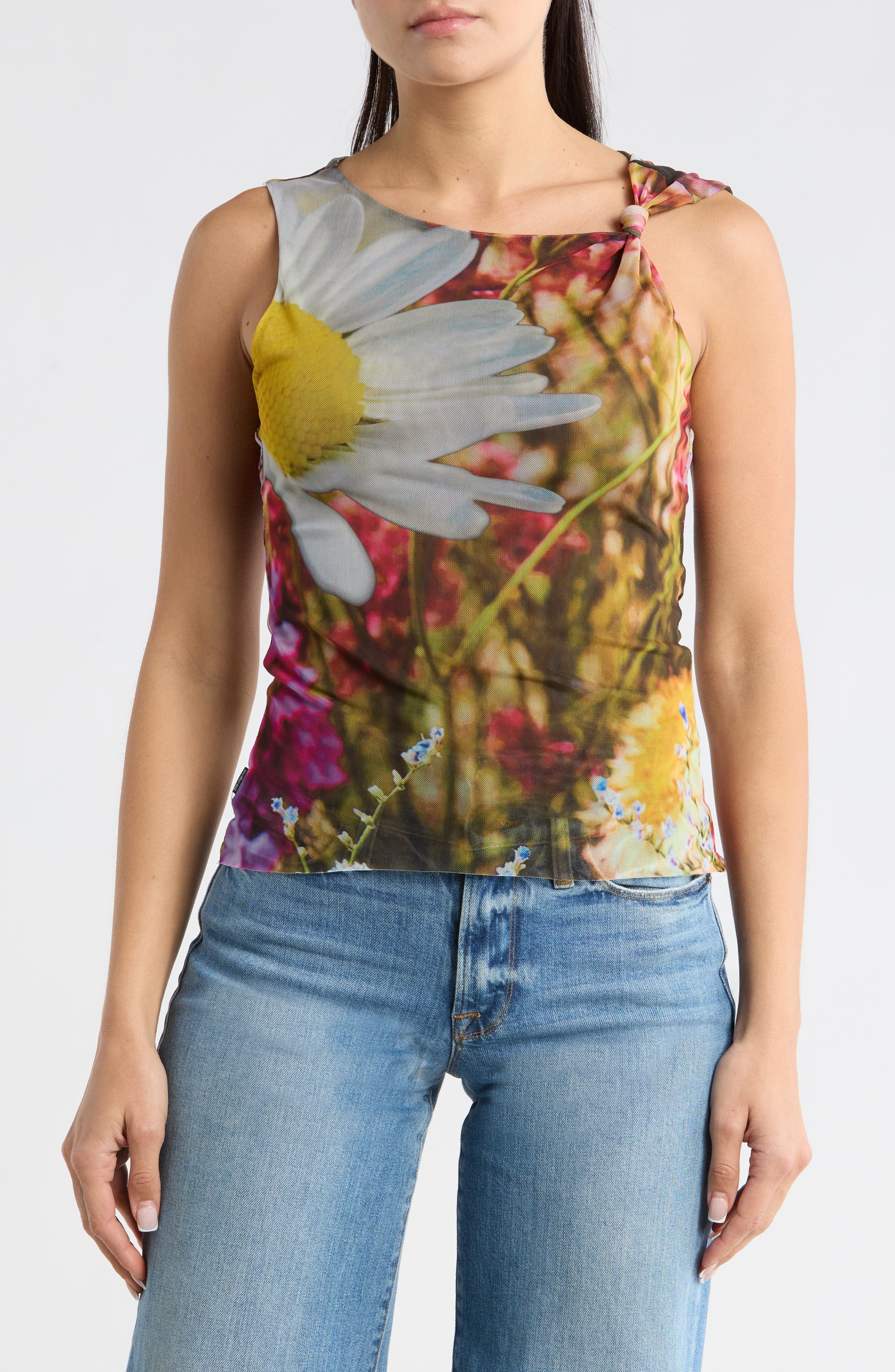 Desigual Floral Knotted Mesh Tank