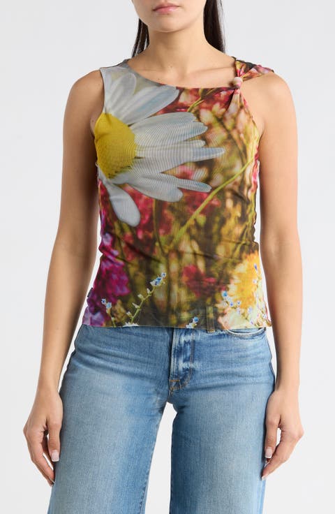 Floral Knotted Mesh Tank