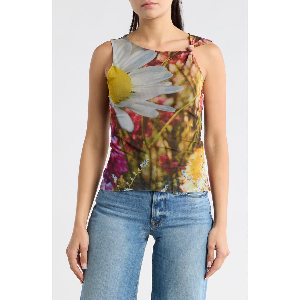 Desigual Floral Knotted Mesh Tank In Multi
