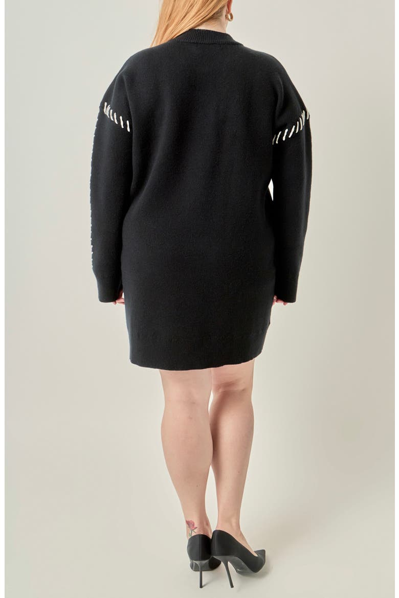 Whipstitched Knit Minidress, Alternate, color, BLACK/ IVORY