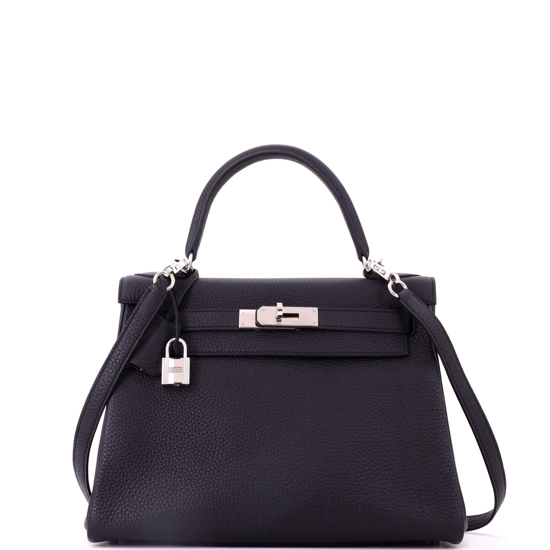 Pre-Owned Hermes Kelly Handbag Black Togo with Palladium Hardware 28, Main, color, Noir