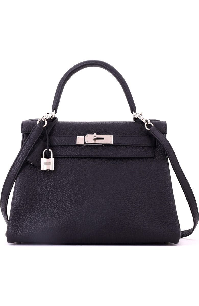 Pre-Owned Hermes Kelly Handbag Black Togo with Palladium Hardware 28, Main, color, Noir