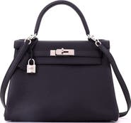 Pre-Owned Hermes Kelly Handbag Black Togo with Palladium Hardware 28