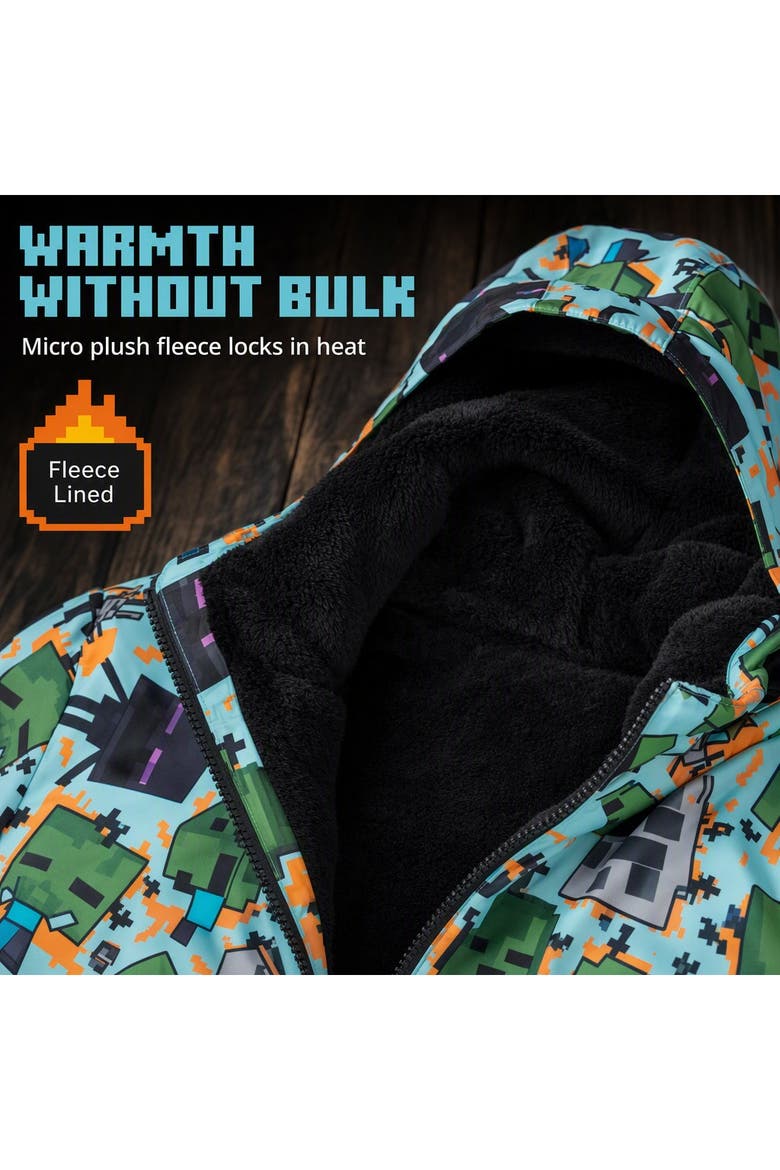 Hooded Zip-up Rain Jacket (little Kid & Big Kid), Alternate, color, Minecraft Light Blue
