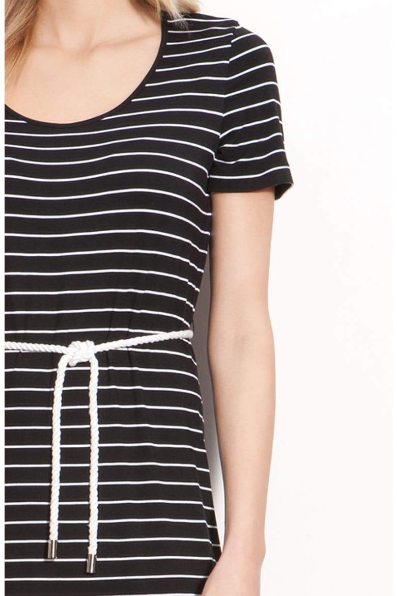 Stripe Cap Sleeve Maxi Dress, Alternate, color, BLACK WHITE