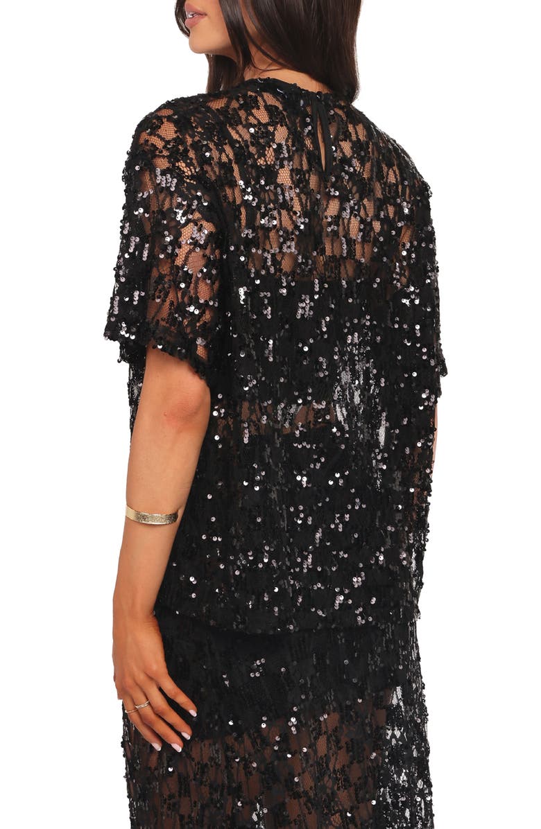 Petal & Pup Yonder Oversize Check Sequin Floral Lace Top, Alternate, color, Black