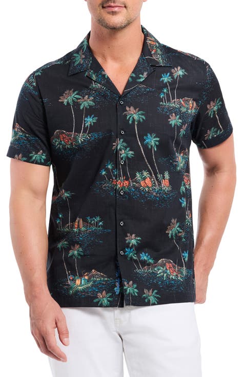 Kauai Tropical Print Cotton Camp Shirt