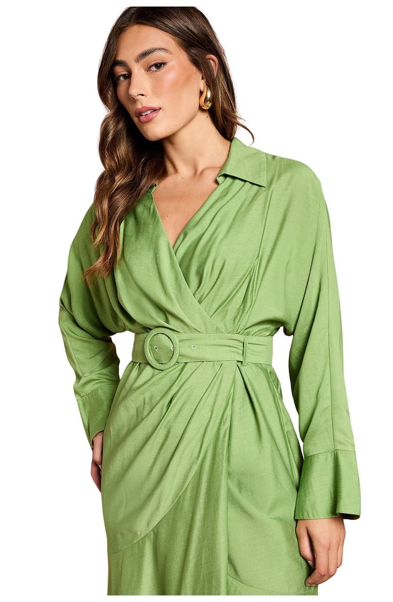 Coast Twill Long Sleeve Wrap Dress With Belt, Alternate, color, Green