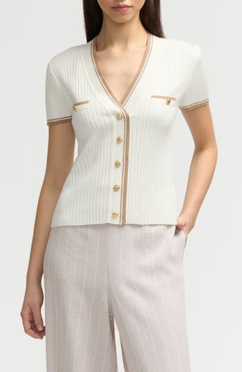 Nvlt V-neck Cardigan In Marshmallow/camel