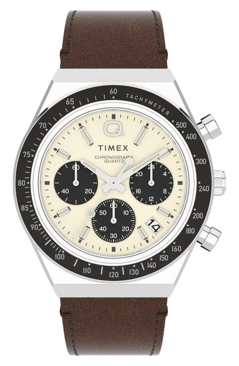 Q Timex Chronograph Leather Strap Watch, 40mm