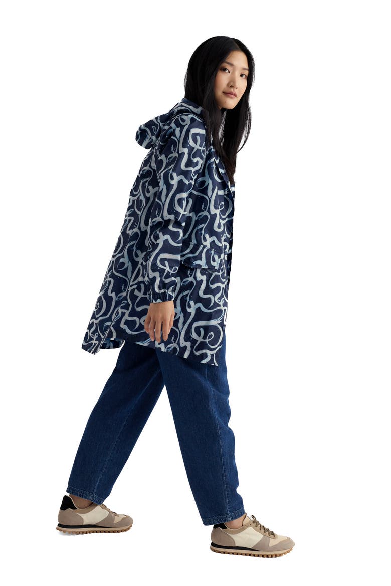 Packable Waterproof Hooded Raincoat, Alternate, color, INK STROKES MARITIME