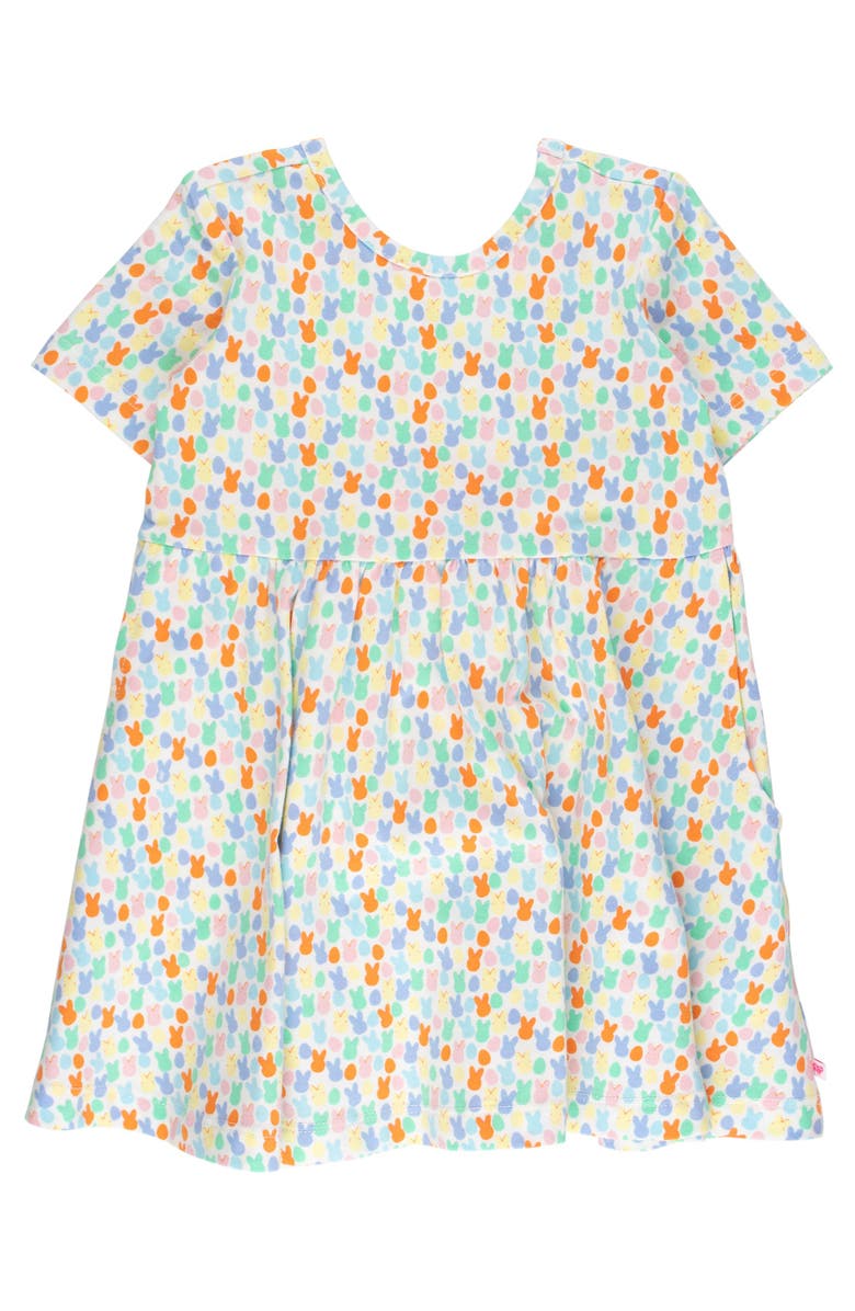 RuffleButts Knit Short Sleeve Twirl Dress, Main, color, Hoppy Eggs