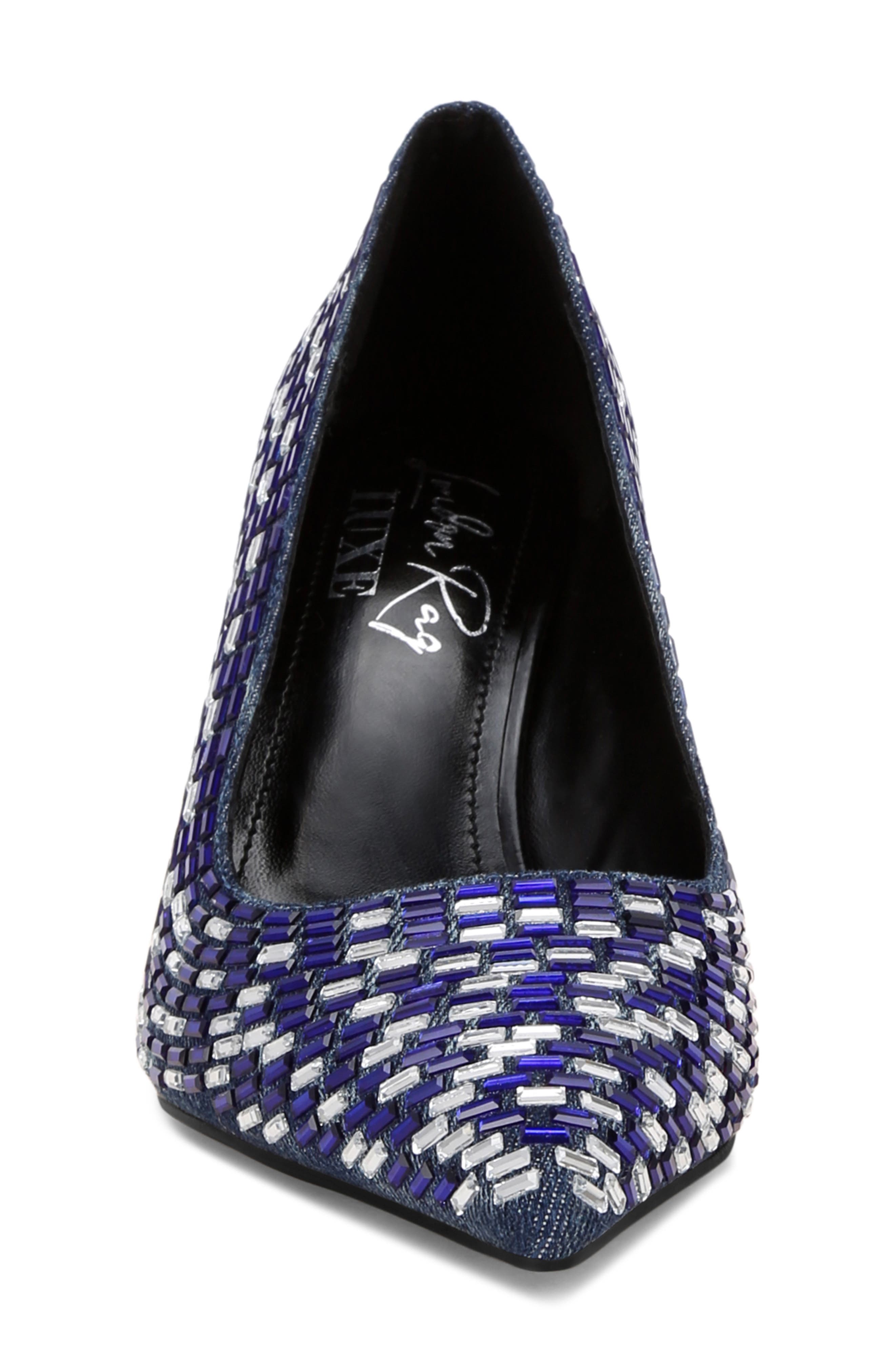 Elodie Mirrored Jewel Pump, Alternate, color, DENIM