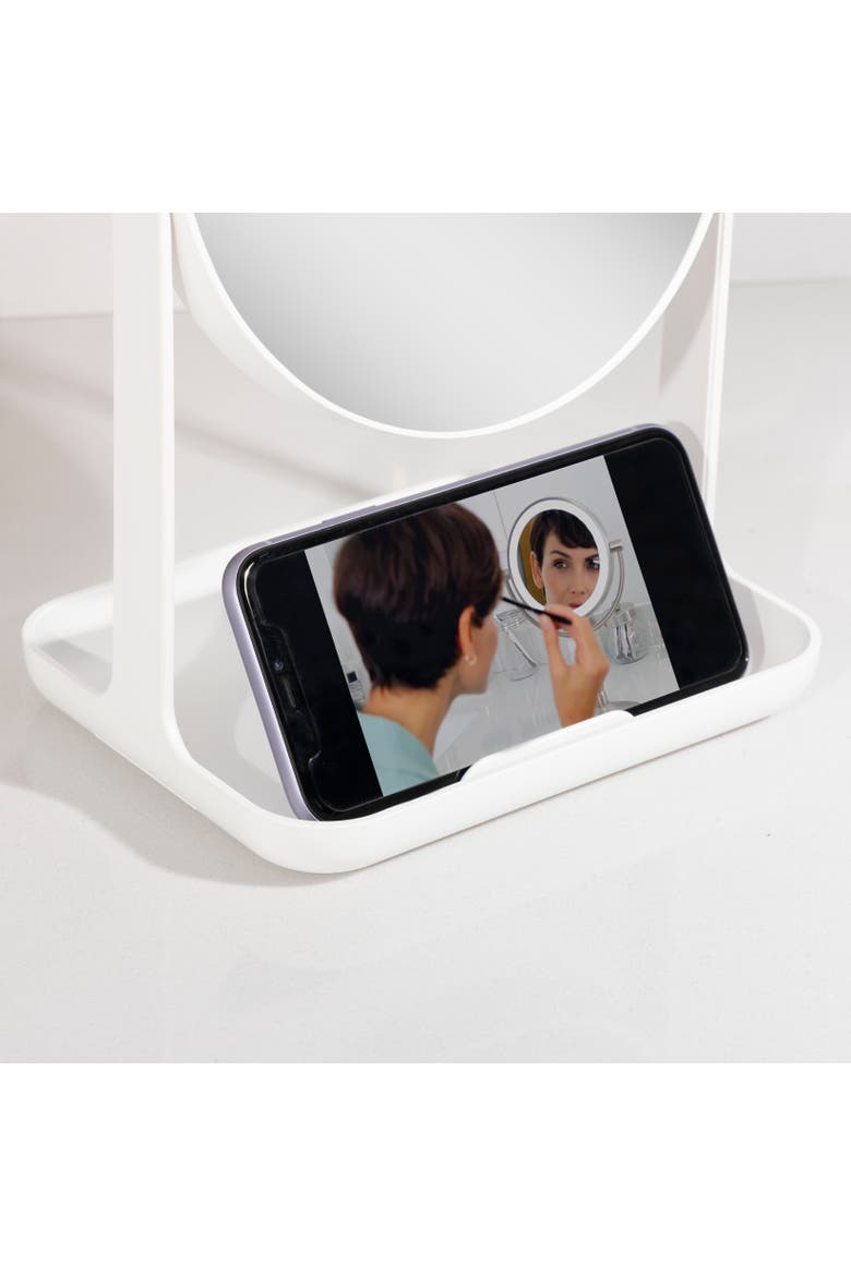 Back-to-School Makeup Mirror with Accessory Tray & Phone Holder, Alternate, color, White