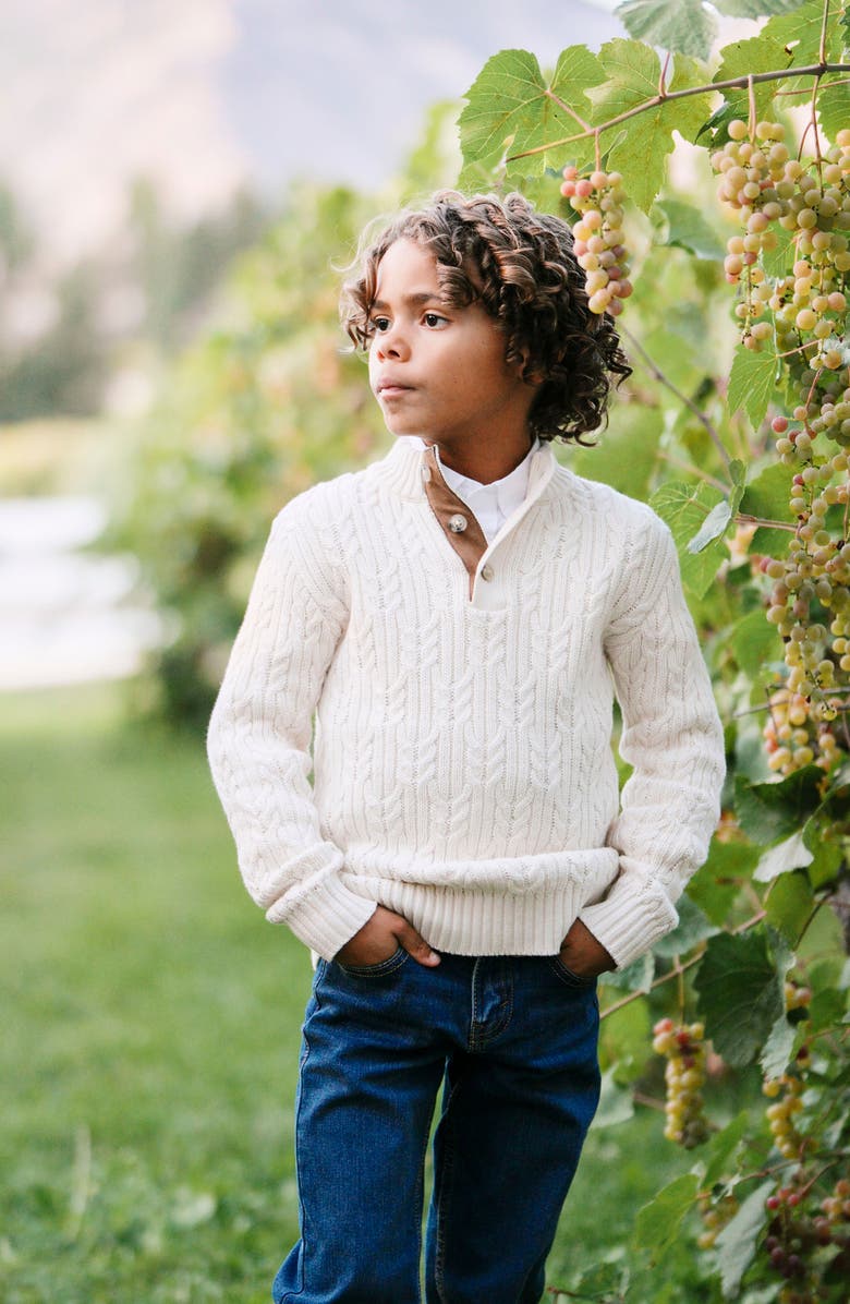 Hope & Henry Kids' Organic Mock Neck Cable Sweater, Alternate, color, Ivory Twist Cable