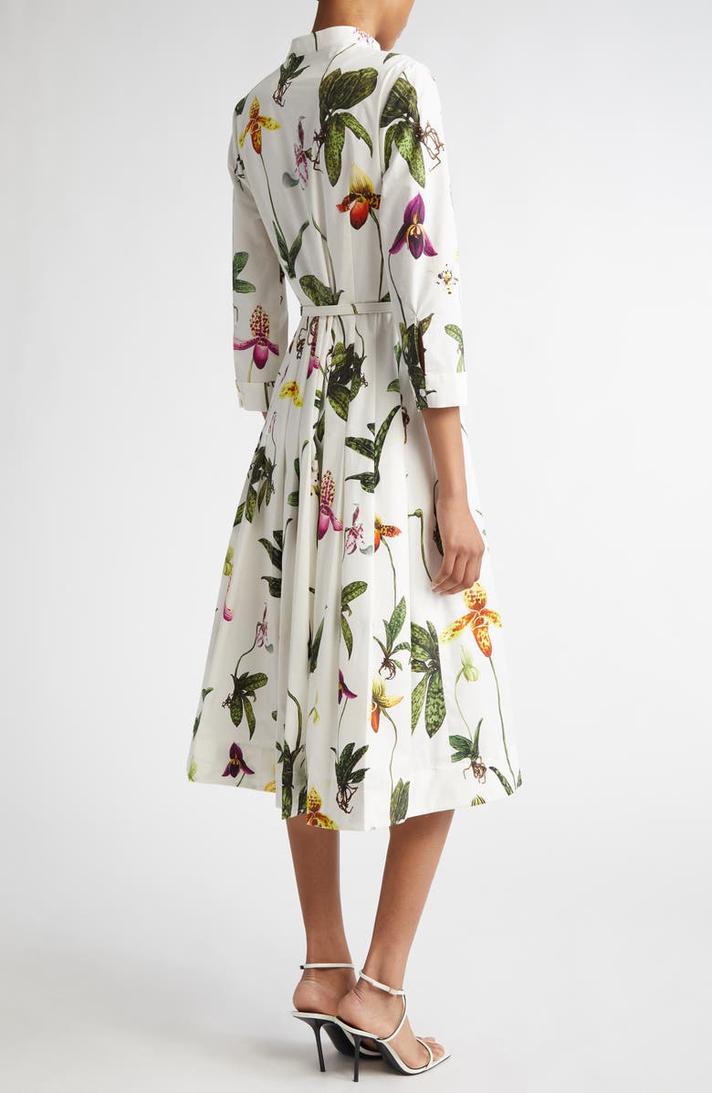 Oscar de la Renta Orchid Print Stretch Cotton Shirtdress, Alternate, color,