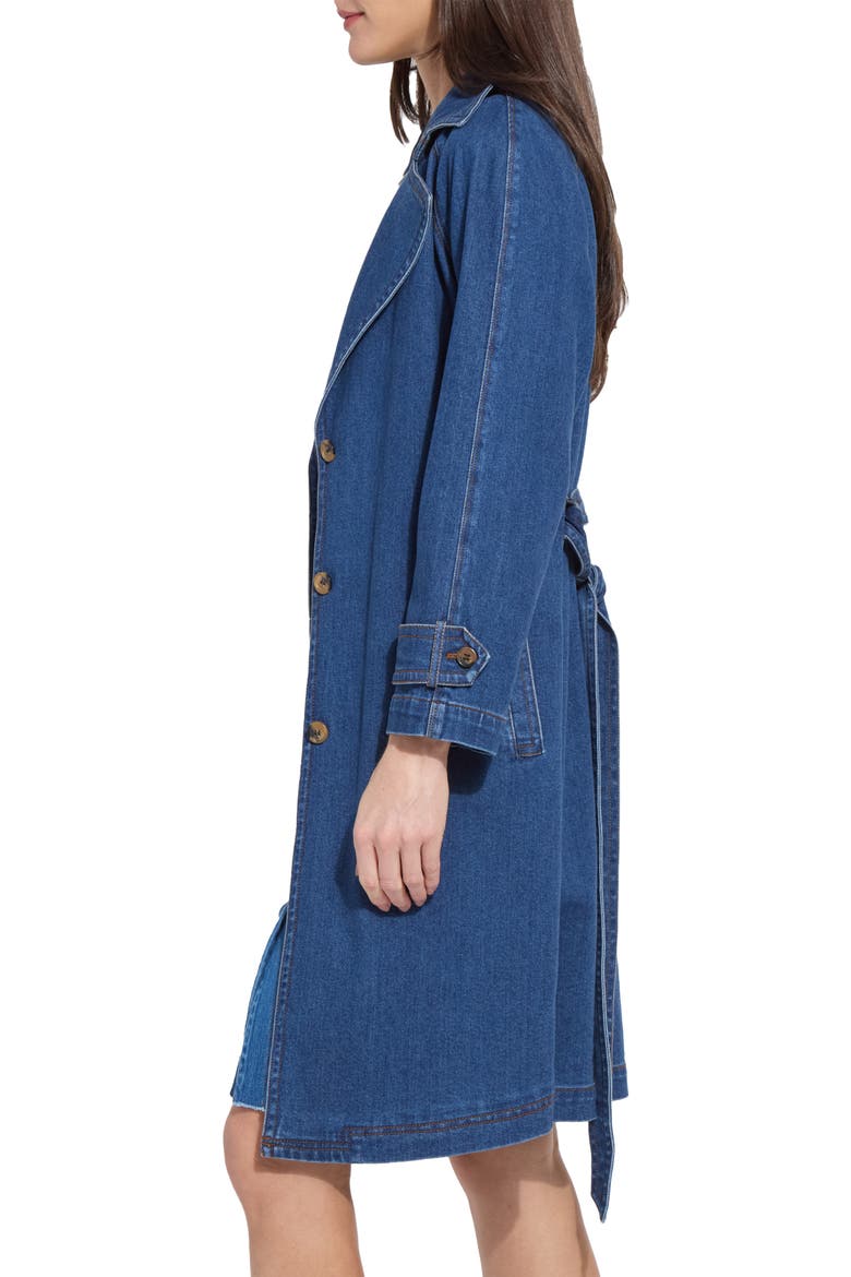 Paris Denim Trench Coat, Alternate, color, DARK MIDWASH