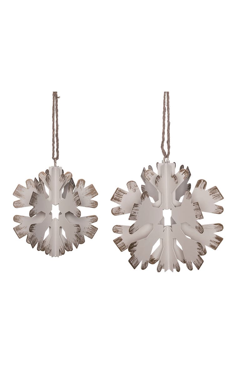 Transpac White Metal Snowflake Ornaments Set of 2 Elegant Hanging Decor, Main, color, White