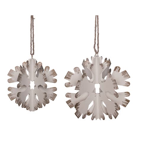 White Metal Snowflake Ornaments Set of 2 Elegant Hanging Decor
