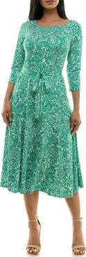 Nina Leonard Crewneck Three-Quarter Sleeve Midi Dress