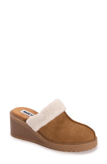Muk Luks Sophia Faux Fur Trim Mule In Brown