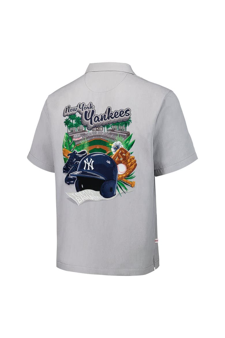Men's Tommy Bahama Gray New York Yankees Hit and Run Silk Camp Button-Up Shirt, Alternate, color, Gray