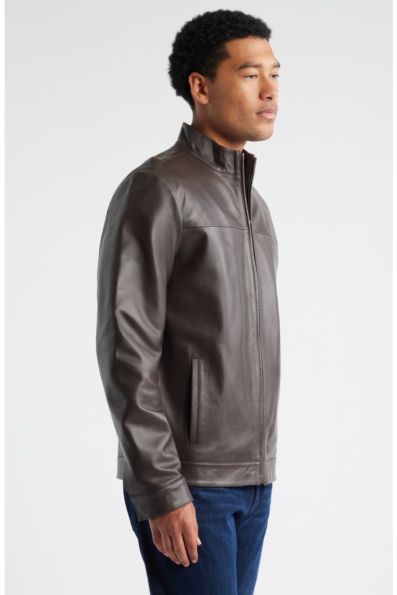 Stand Collar Leather Bomber Jacket, Alternate, color, BROWN BEAN
